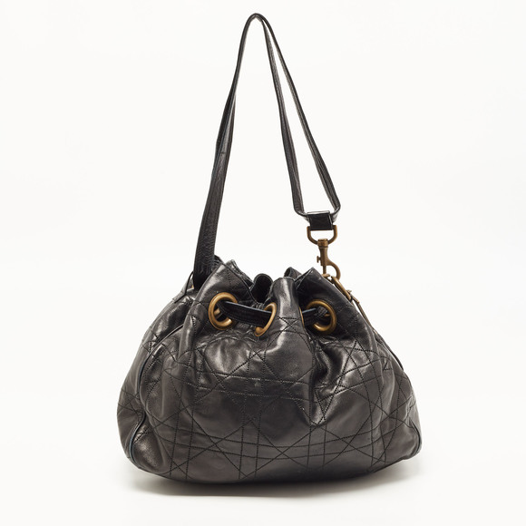 DIOR Black Cannage Leather Drawstring Hobo - Picture 4 of 8
